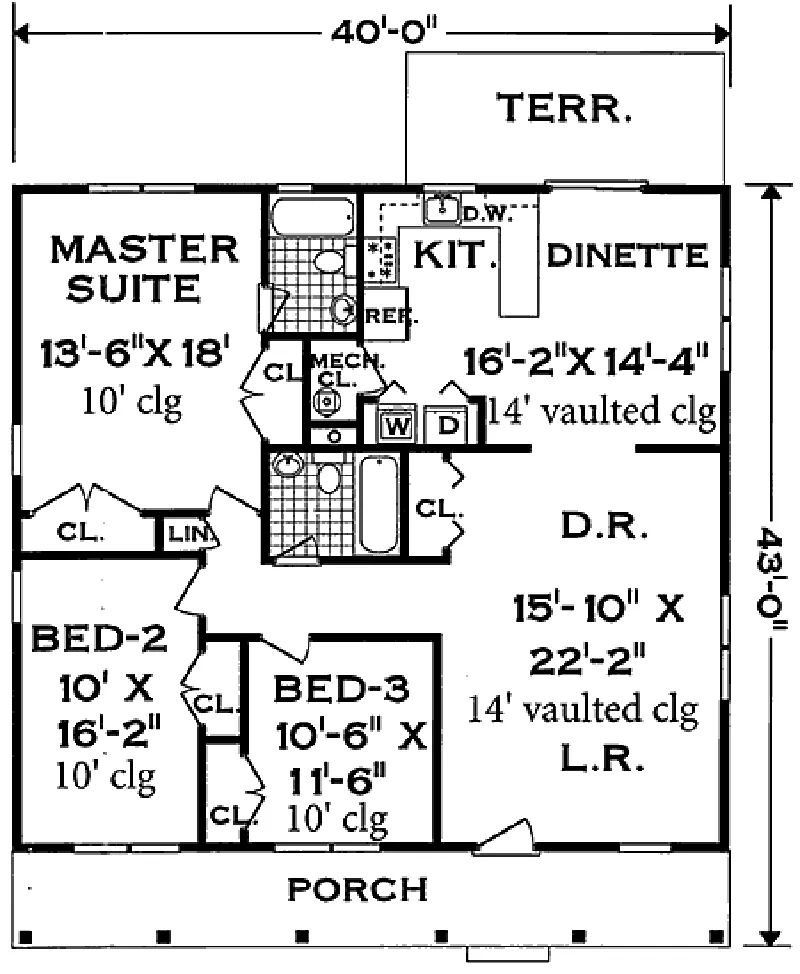 Colonial House Plan First Floor - Granite Hill Ranch Home 089D-0023 - Search House Plans and More
