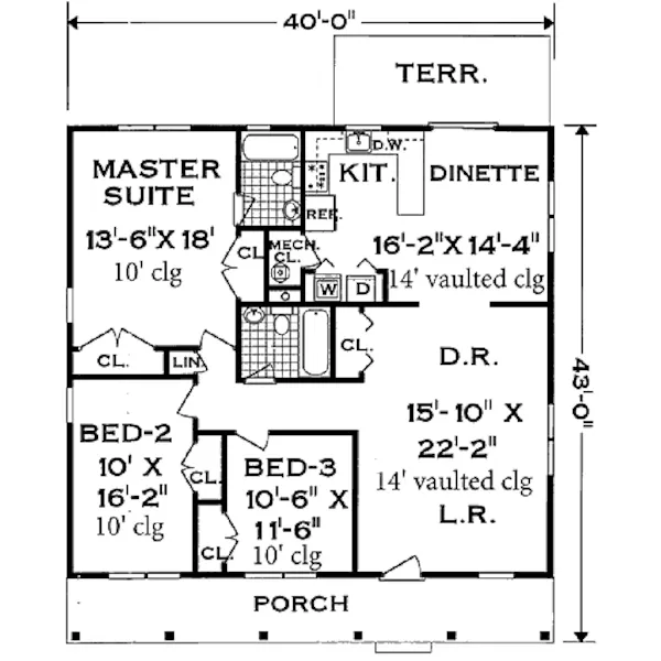 Cape Cod & New England House Plan First Floor - Granite Hill Ranch Home 089D-0023 - Search House Plans and More