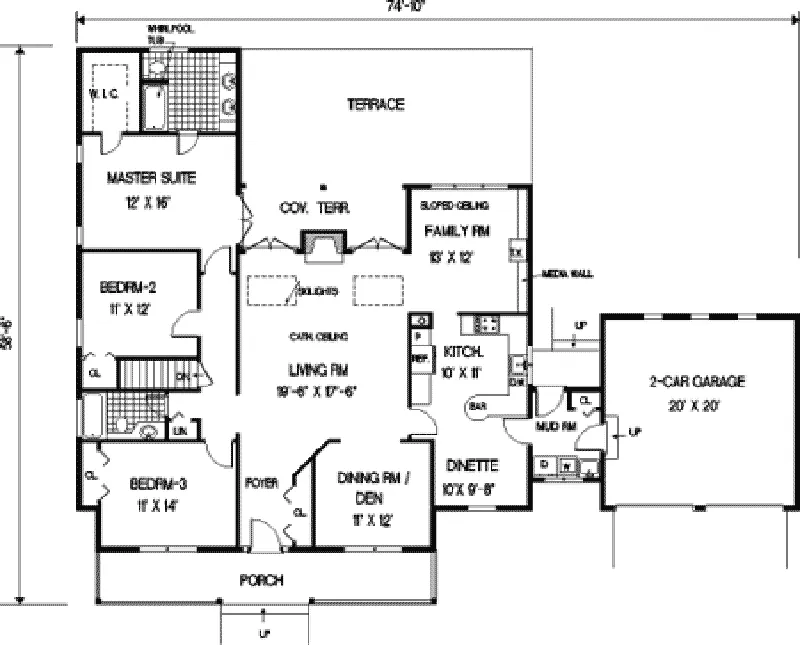 Ranch House Plan First Floor - Morton Bay Country Ranch Home 089D-0028 - Shop House Plans and More