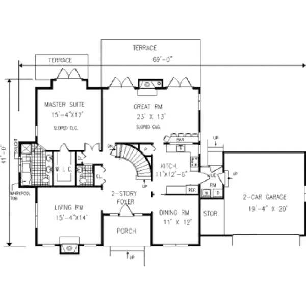 Traditional House Plan First Floor - Hawk Spring Rustic Home 089D-0045 - Search House Plans and More