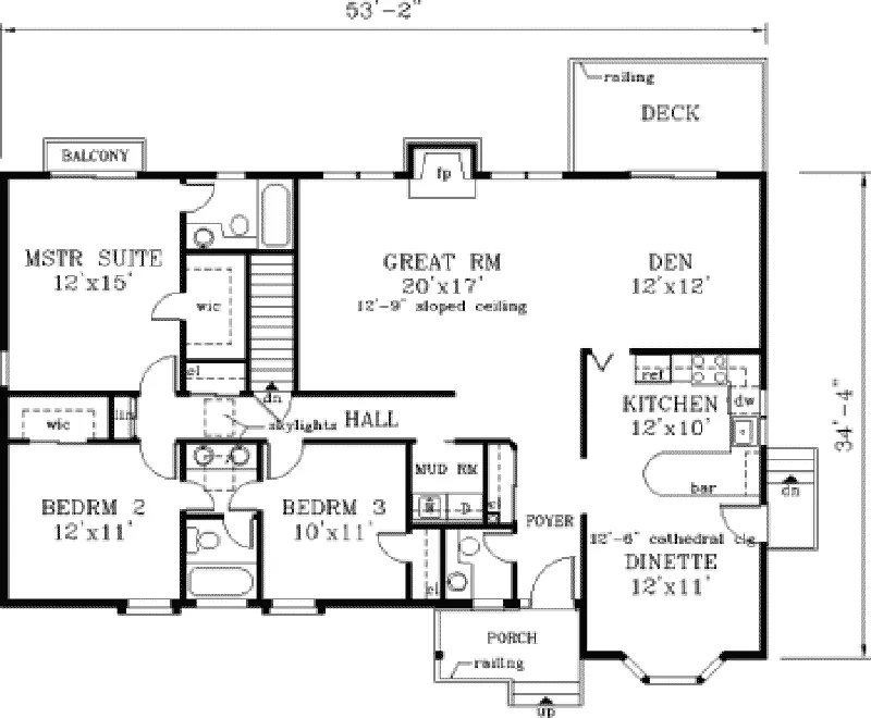 Mountain House Plan First Floor - Big Horn Rustic Home 089D-0055 - Search House Plans and More
