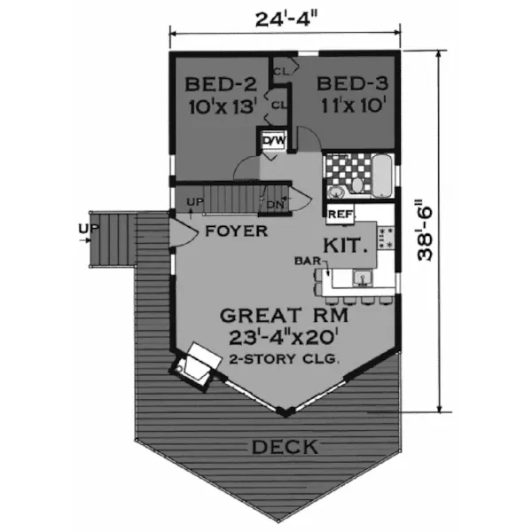 Waterfront House Plan First Floor - Garrison Creek A-Frame Home 089D-0062 - Search House Plans and More