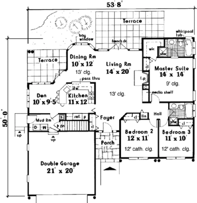 Ranch House Plan First Floor - Crownpoint Ranch Home 089D-0067 - Search House Plans and More