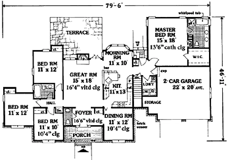 Ranch House Plan First Floor - Arquette Traditional Home 089D-0076 - Search House Plans and More