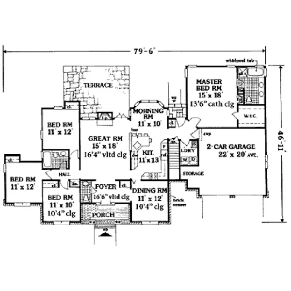 Ranch House Plan First Floor - Arquette Traditional Home 089D-0076 - Search House Plans and More