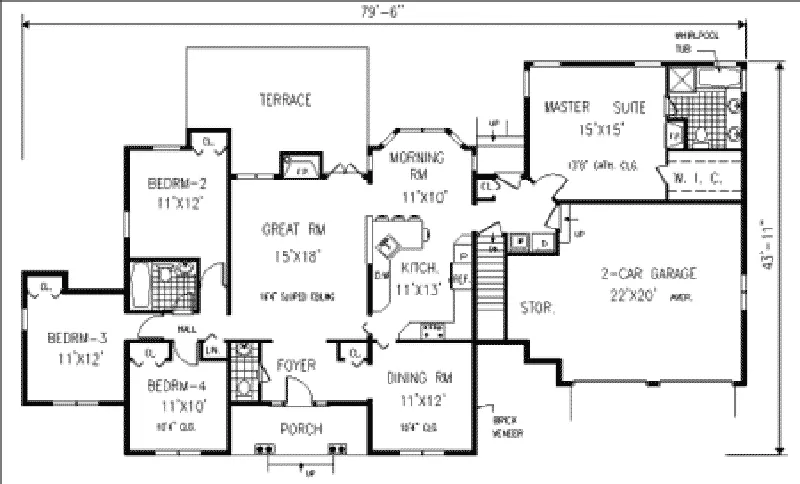 Ranch House Plan First Floor - Fairlight Southern Home 089D-0090 - Search House Plans and More