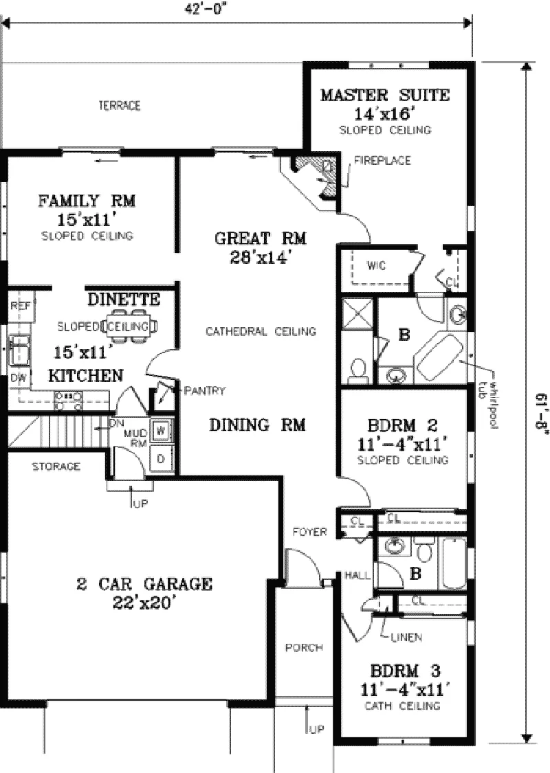 Country House Plan First Floor - Pratt Place Sunbelt Home 089D-0092 - Shop House Plans and More
