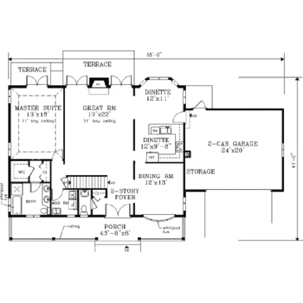 Colonial House Plan First Floor - Willowwyk Southern Home 089D-0095 - Shop House Plans and More