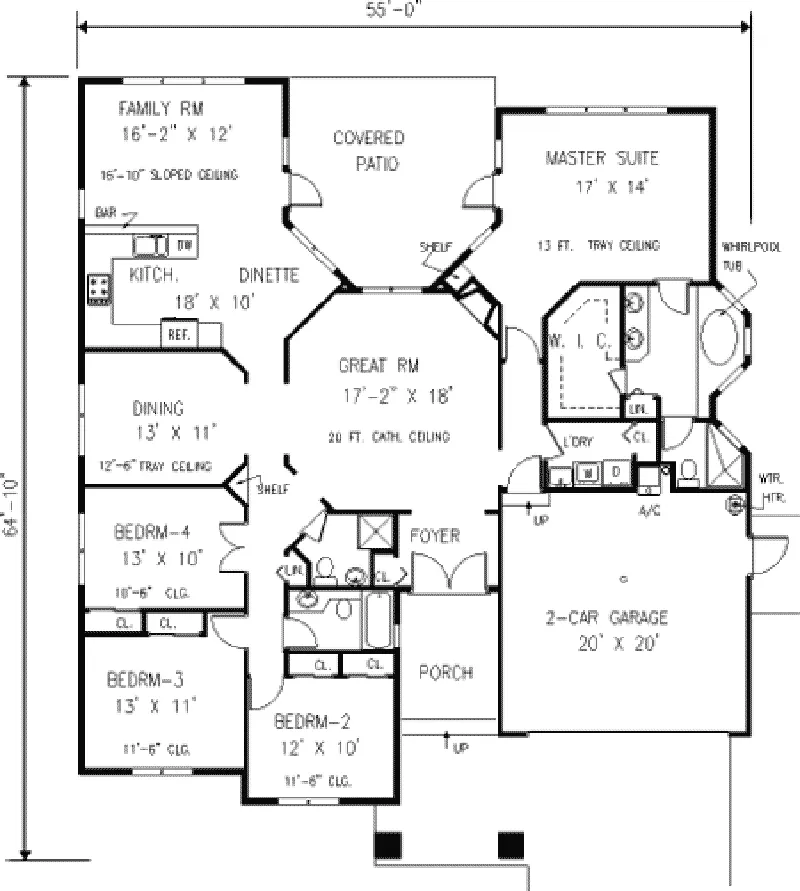 Sunbelt House Plan First Floor - Georgeland Contemporary Home 089D-0102 - Search House Plans and More