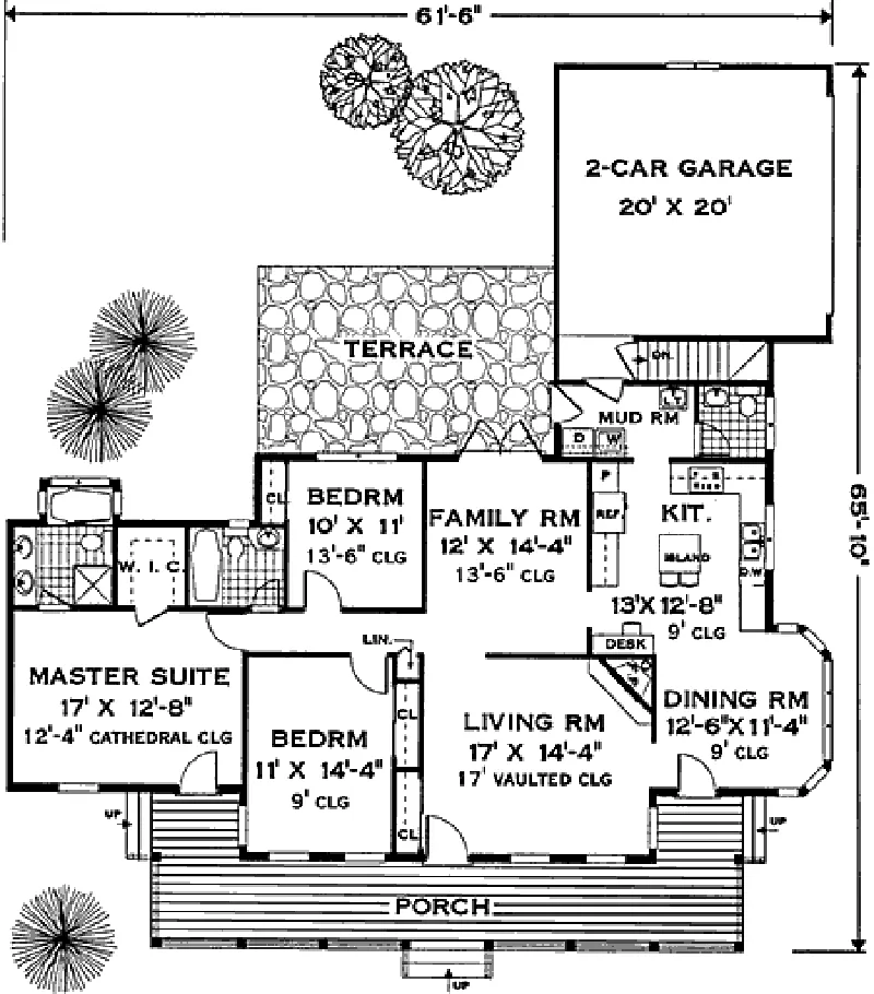 Ranch House Plan First Floor - Enright Southern Home 089D-0104 - Search House Plans and More