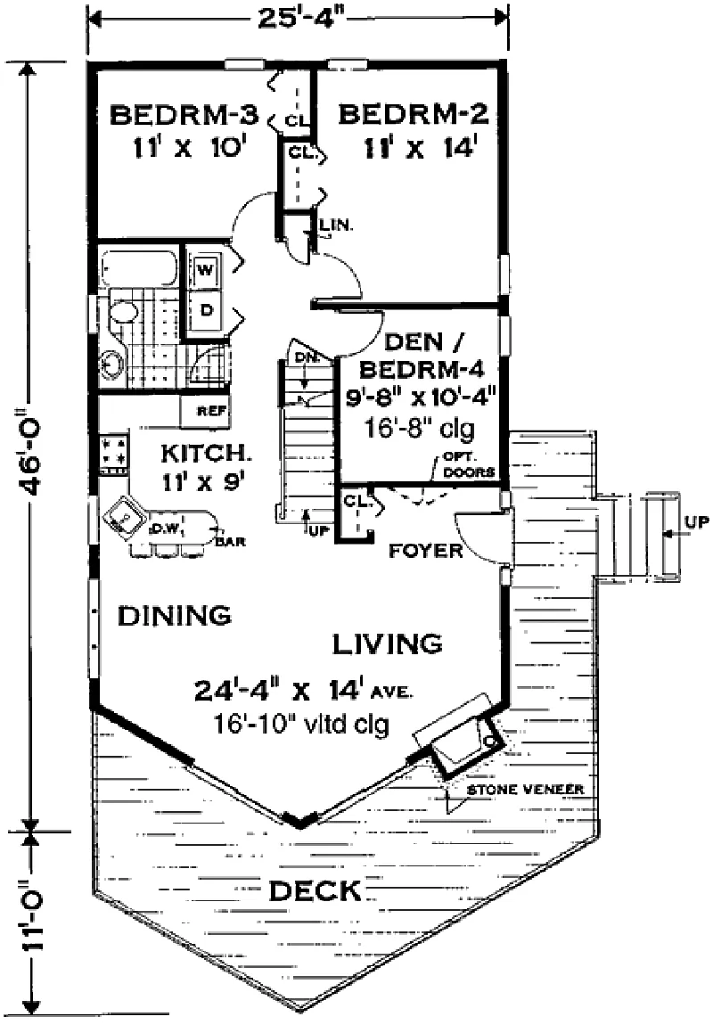 Lake House Plan First Floor - Rambler Terrace Mountain Home 089D-0105 - Shop House Plans and More