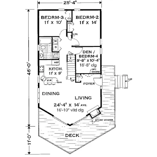 Contemporary House Plan First Floor - Rambler Terrace Mountain Home 089D-0105 - Shop House Plans and More