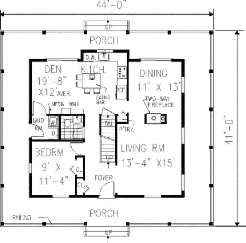 Country House Plan First Floor - Dunlora Place Acadian Home 089D-0111 - Search House Plans and More