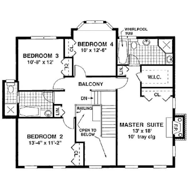 Traditional House Plan Second Floor - Gleason Georgian Home 089D-0117 - Search House Plans and More