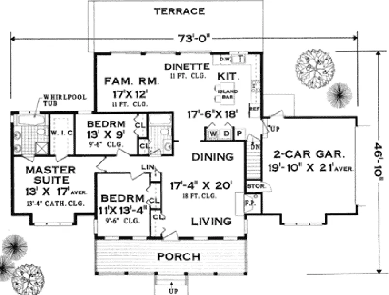 Ranch House Plan First Floor - Chivalry Southern Home 089D-0118 - Search House Plans and More