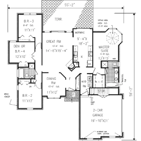 Ranch House Plan First Floor - Pierside Traditional Home 089D-0124 - Shop House Plans and More