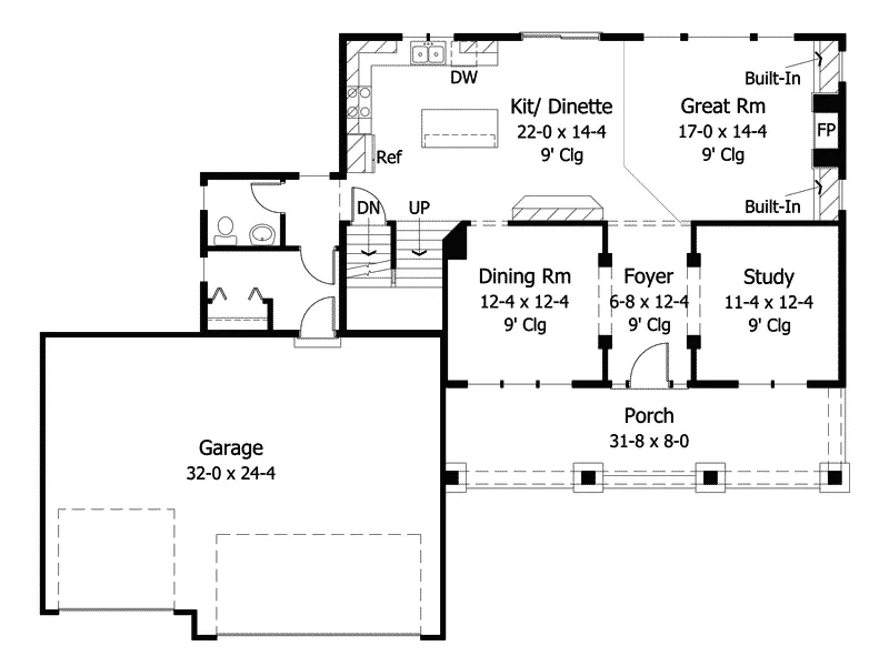 Traditional House Plan First Floor - Weybridge Craftsman Home 091D-0003 - Shop House Plans and More