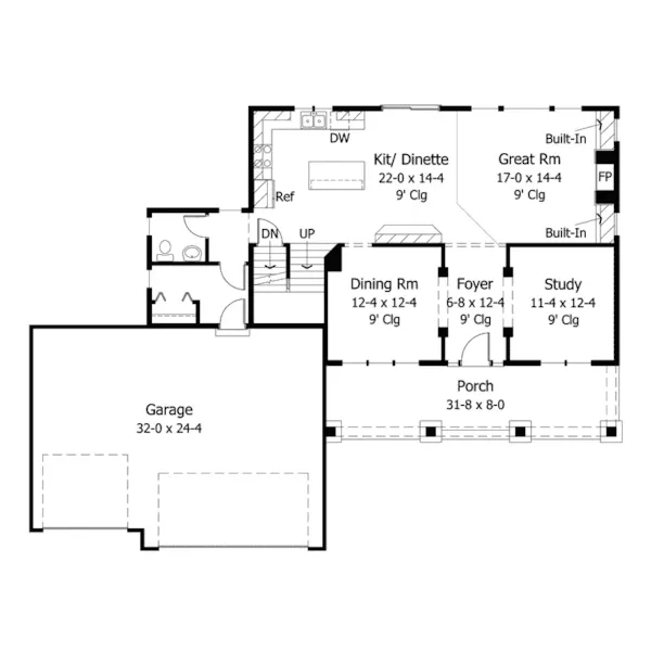 Shingle House Plan First Floor - Weybridge Craftsman Home 091D-0003 - Shop House Plans and More