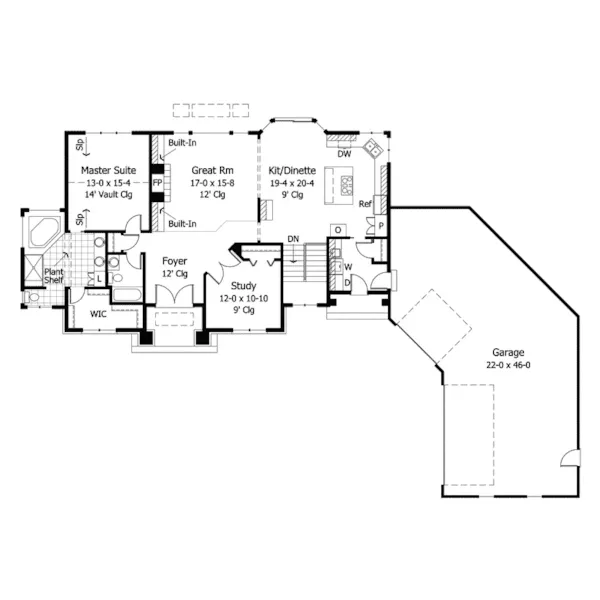 Arts & Crafts House Plan First Floor - Galahad Craftsman Home 091D-0011 - Search House Plans and More