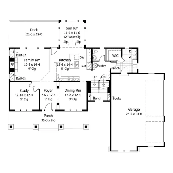 Country House Plan First Floor - Limestone Craftsman Home 091D-0012 - Shop House Plans and More