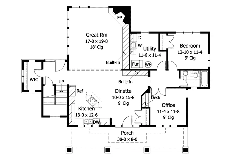 Arts & Crafts House Plan First Floor - Opal Hill Unique Craftsman Home 091D-0019 - Shop House Plans and More