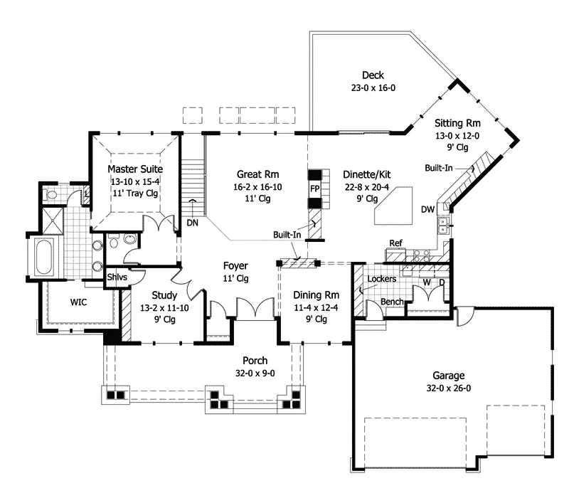Ranch House Plan First Floor - Marceau Craftsman Home 091D-0025 - Shop House Plans and More
