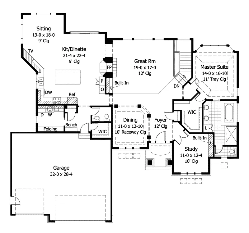 Shingle House Plan First Floor - Monett Ranch Home 091D-0026 - Shop House Plans and More