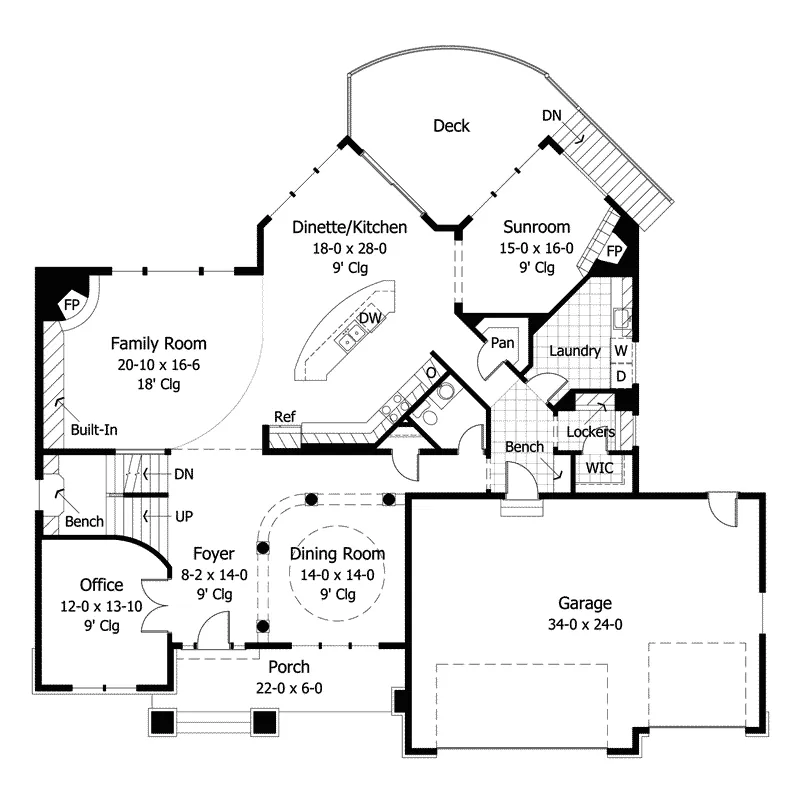 Arts & Crafts House Plan First Floor - Shady Green Craftsman Home 091D-0027 - Shop House Plans and More