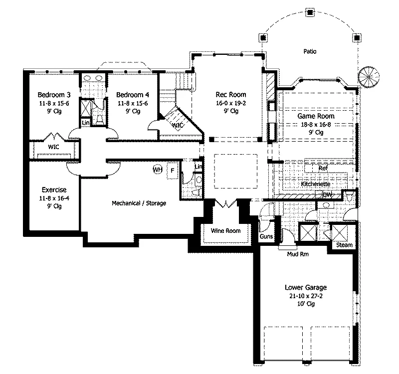 Craftsman House Plan Lower Level Floor - Kiel Place Luxury Tudor Home 091D-0033 - Search House Plans and More