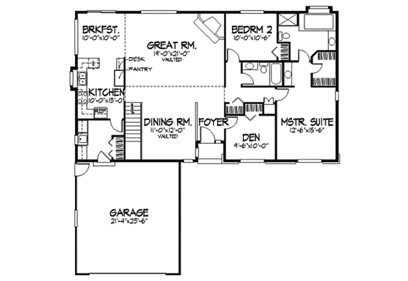 Traditional House Plan First Floor - Preston Tudor Ranch Home 091D-0047 - Shop House Plans and More