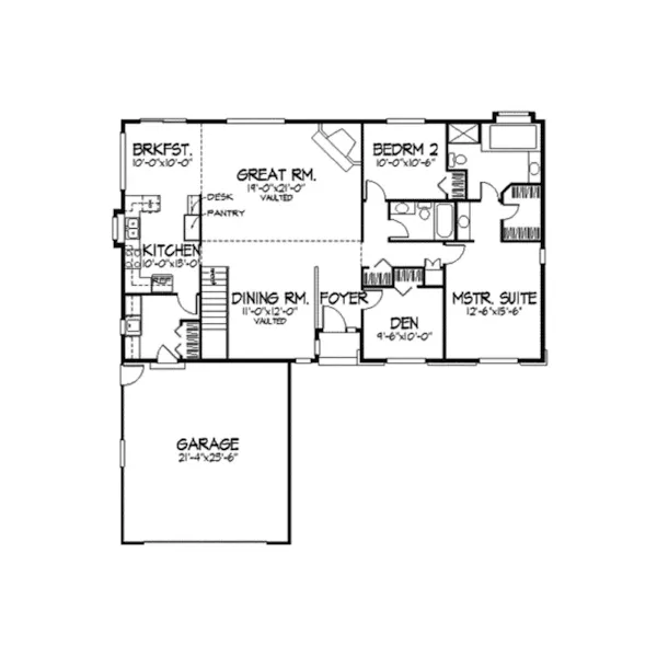 Ranch House Plan First Floor - Preston Tudor Ranch Home 091D-0047 - Shop House Plans and More