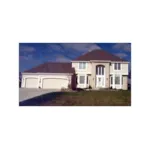 Traditional Two-Story House Has Three-Car Front Loading Garage 