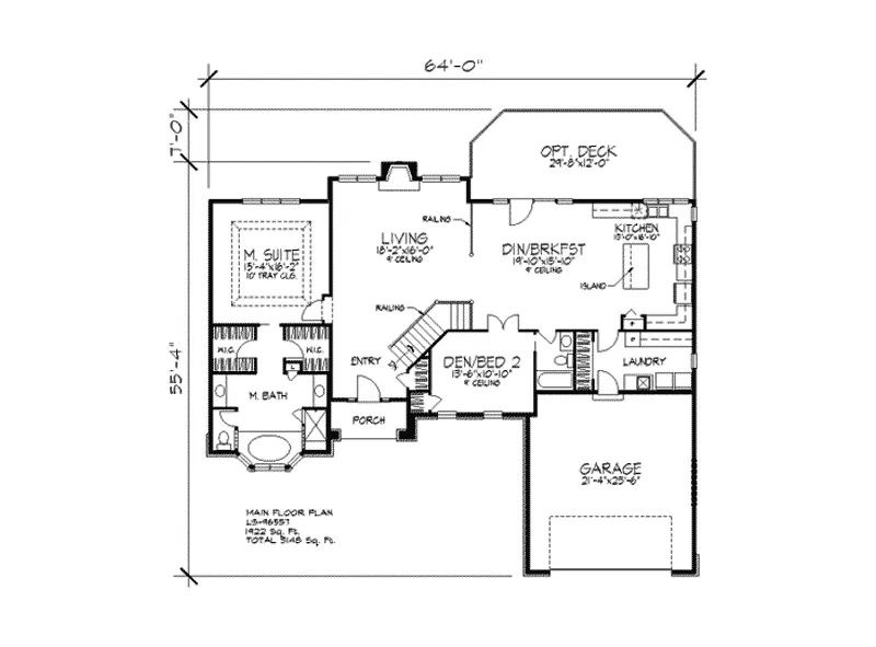 Ranch House Plan First Floor - Grant Creek Southern Home 091D-0307 - Search House Plans and More