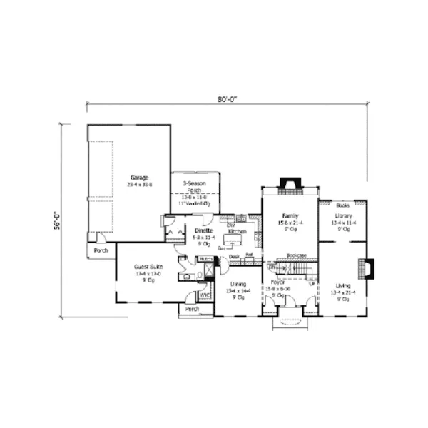 Traditional House Plan First Floor - Wickerleigh Colonial Home 091D-0334 - Shop House Plans and More