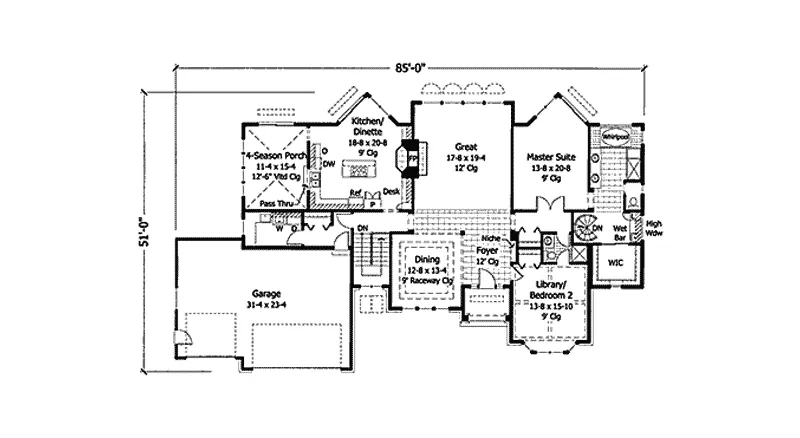 Florida House Plan First Floor - Carson Bay Sunbelt Ranch Home 091D-0354 - Search House Plans and More