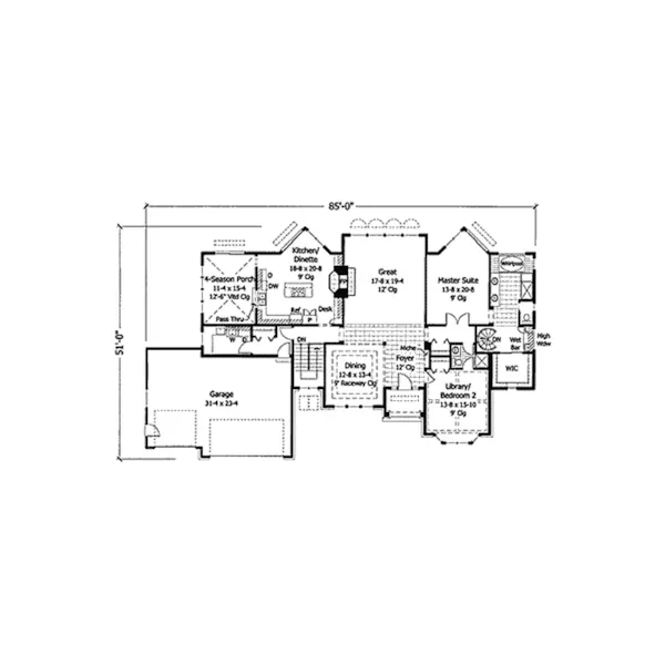 Florida House Plan First Floor - Carson Bay Sunbelt Ranch Home 091D-0354 - Search House Plans and More