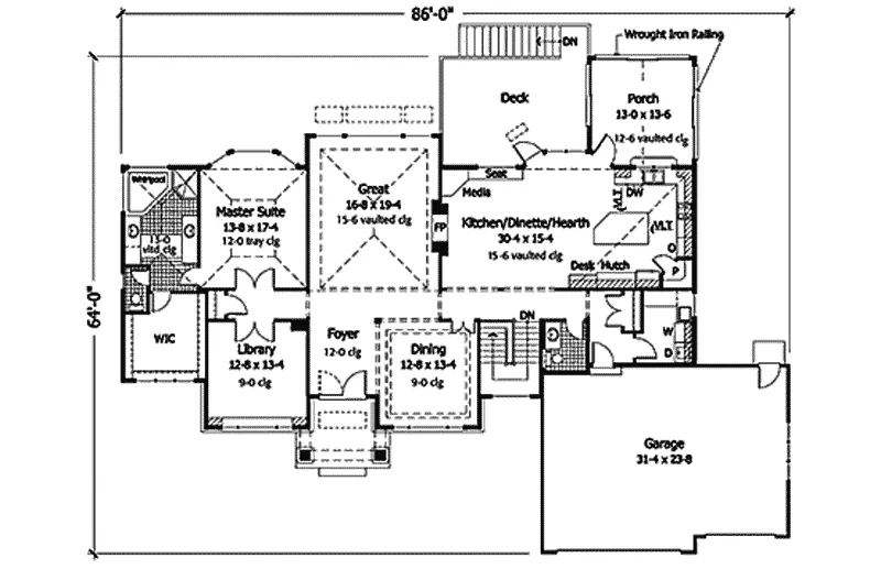 Sunbelt House Plan First Floor - Thousand Oaks Ranch Home 091D-0356 - Shop House Plans and More