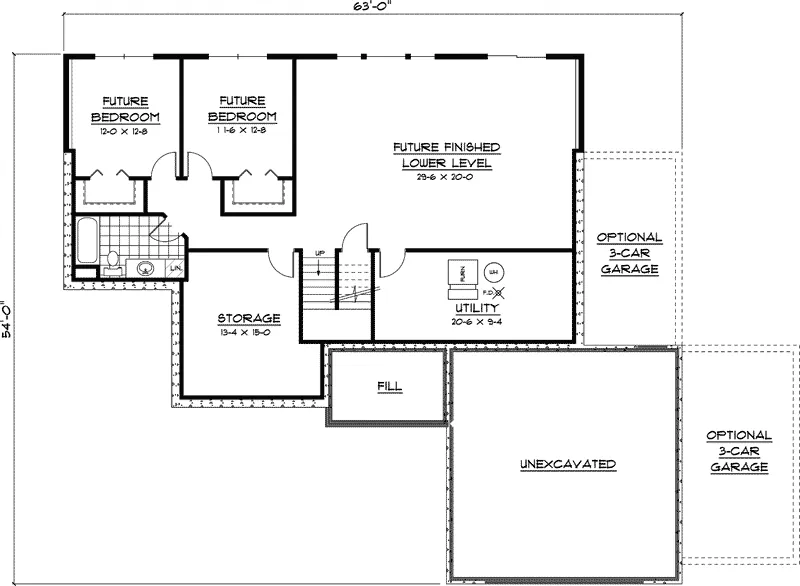 Craftsman House Plan Lower Level Floor - Christian Pass Ranch Home 091D-0376 - Search House Plans and More