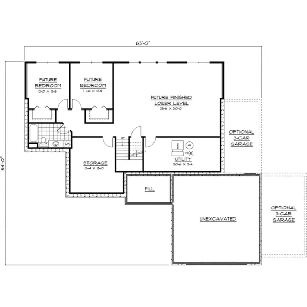 Shingle House Plan Lower Level Floor - Christian Pass Ranch Home 091D-0376 - Search House Plans and More