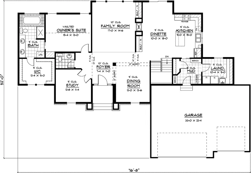 Arts & Crafts House Plan First Floor - Ermine Ranch Home 091D-0386 - Search House Plans and More