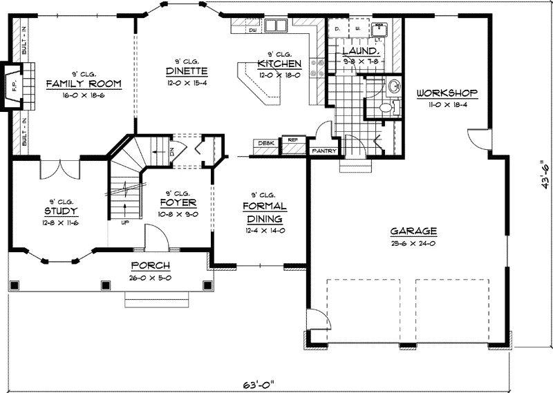 Farmhouse Plan First Floor - Fairhall Traditional Home 091D-0398 - Search House Plans and More