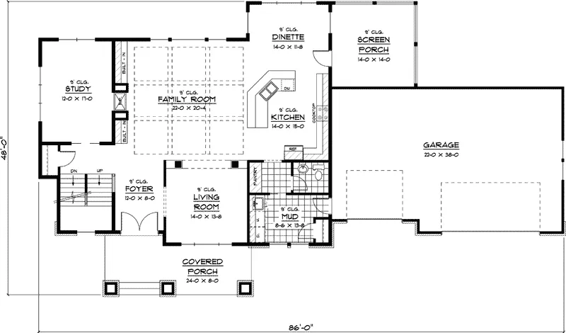 Arts & Crafts House Plan First Floor - Bellechase Arts And Crafts Home 091D-0402 - Search House Plans and More