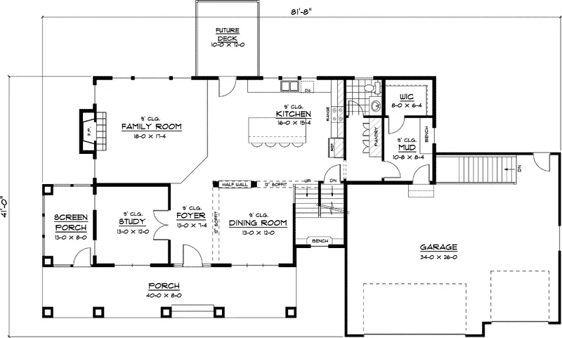 Southern House Plan First Floor - Mason Lake Southern Farmhouse 091D-0404 - Shop House Plans and More