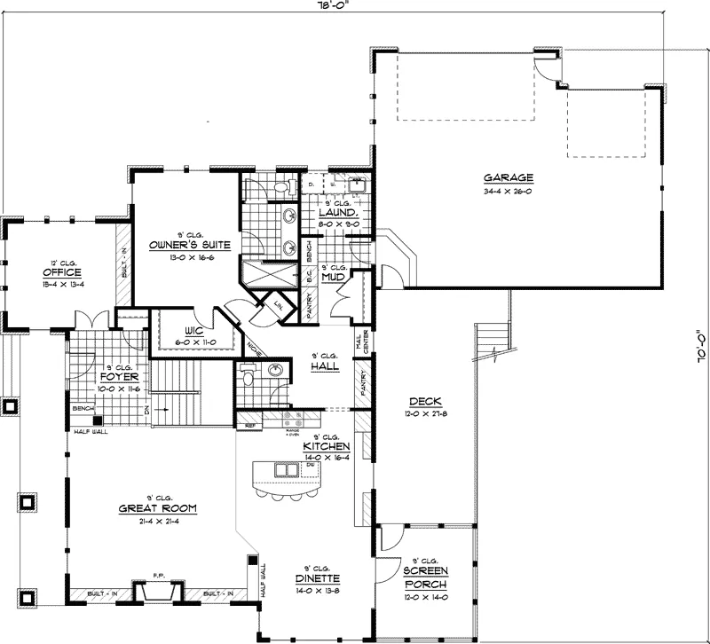 Craftsman House Plan First Floor - Killarney Cove Prairie Home 091D-0405 - Search House Plans and More