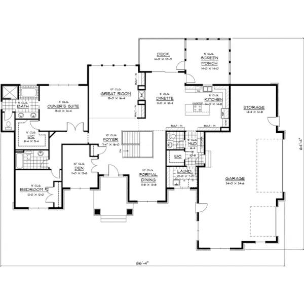 Arts & Crafts House Plan First Floor - Trotter Way Ranch Home 091D-0409 - Shop House Plans and More