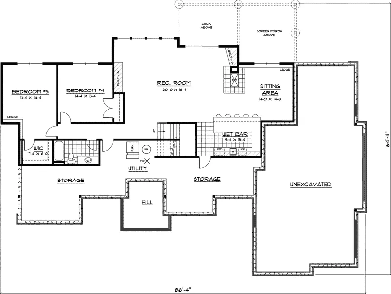 Traditional House Plan Lower Level Floor - Trotter Way Ranch Home 091D-0409 - Shop House Plans and More