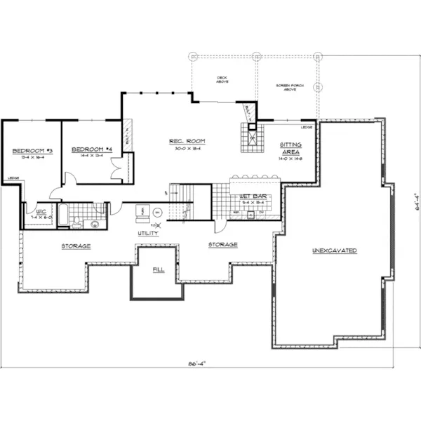 Arts & Crafts House Plan Lower Level Floor - Trotter Way Ranch Home 091D-0409 - Shop House Plans and More