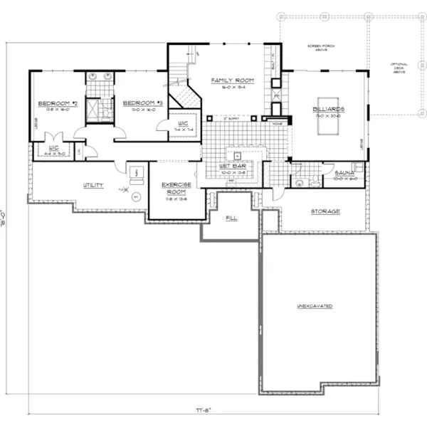 Country French House Plan Lower Level Floor - Dogwood Meadow Tudor Ranch Home 091D-0411 - Search House Plans and More