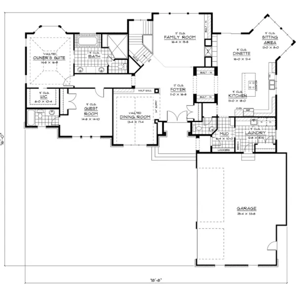 Ranch House Plan First Floor - Salford Crest Tudor Ranch Home 091D-0412 - Shop House Plans and More