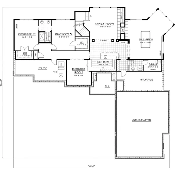 Ranch House Plan Lower Level Floor - Salford Crest Tudor Ranch Home 091D-0412 - Shop House Plans and More